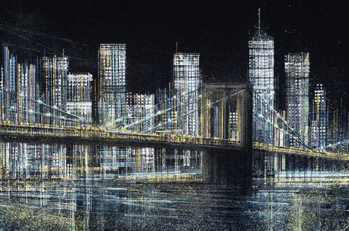 New York - The Brooklyn Bridge At Midnight di Marc Todd, Pittura in vendita su Singulart