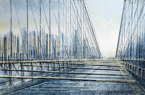 New York - The Brooklyn Bridge At Daybreak di Marc Todd, Pittura in vendita su Singulart