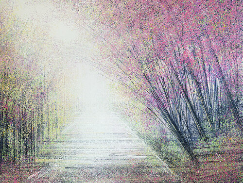 Cherry Blossom Trees In Morning Mist di Marc Todd, Pittura in vendita su Singulart
