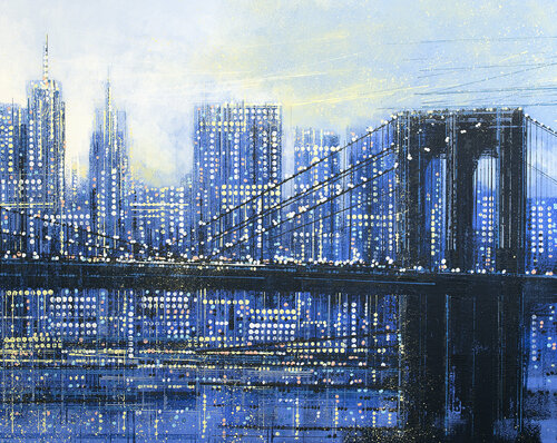 New York - The Brooklyn Bridge With City Lights van Marc Todd, Schilderij te koop op Singulart