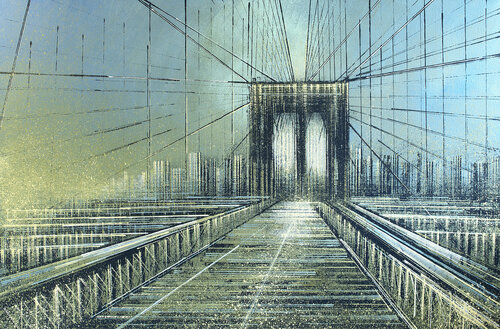 New York - The Brooklyn Bridge As Night Falls di Marc Todd, Pittura in vendita su Singulart