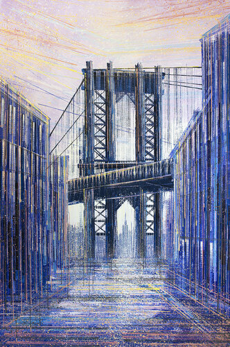 New York - The Manhattan Bridge At Sunset van Marc Todd, Schilderij te koop op Singulart