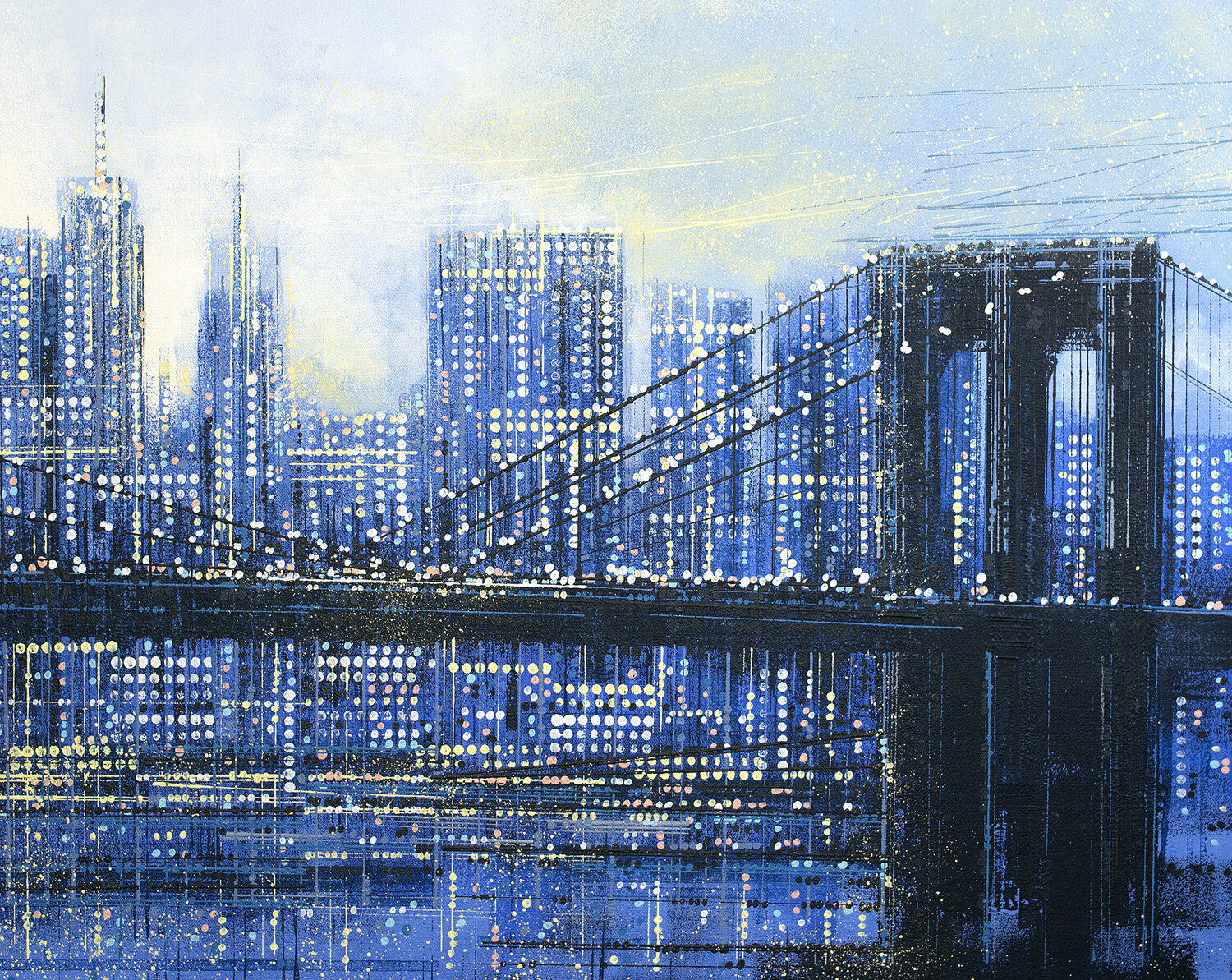 New York - The Brooklyn Bridge With City Lights Marc Todd Dipinto originale in vendita