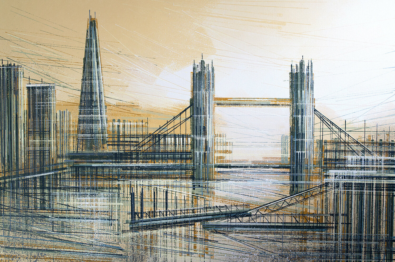 London - Tower Bridge And The Shard At Sunset Marc Todd Dipinto originale in vendita