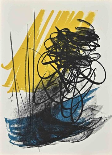 Abstract Composition - Signs on Yellow by Hans Hartung, Print for Sale on Singulart