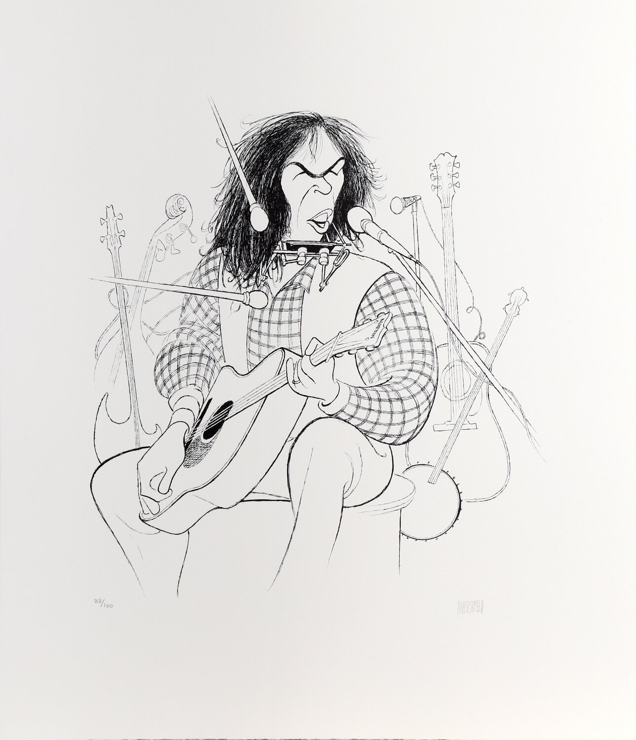 Neil Young Al Hirschfeld Stampa in vendita