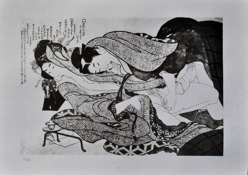 Rendez-vous spécial, Lithographie érotique japonaise Katsushika Hokusai