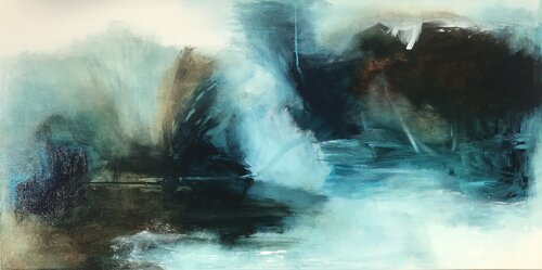 landscape in green, blue, turqouise von Tiny De Bruin, Malerei kaufen auf Singulart