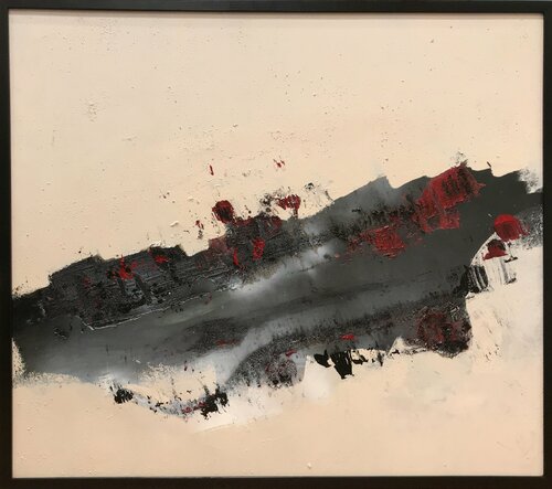 Abstract black red white landscape van Tiny De Bruin, Schilderij te koop op Singulart