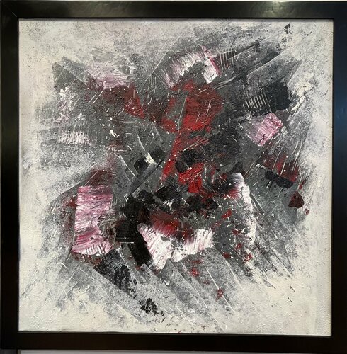 Abstract black red white grey di Tiny De Bruin, Pittura in vendita su Singulart