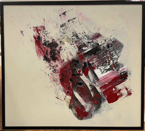 Abstract black red white 1 van Tiny De Bruin, Schilderij te koop op Singulart