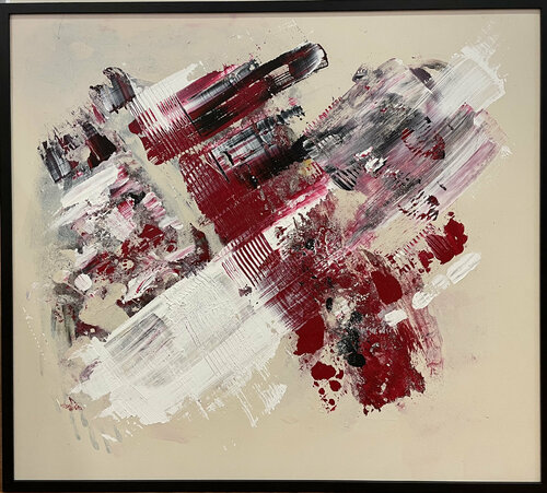Abstract black red white 2 van Tiny De Bruin, Schilderij te koop op Singulart