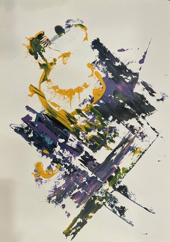 Abstract in purple and yellow van Tiny De Bruin, Werk op papier te koop op Singulart
