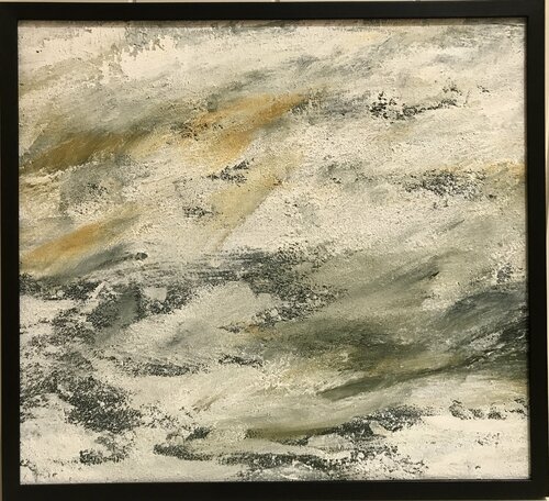 A grey abstract seascape on a dull monday morning de Tiny De Bruin, Pintura a la venta en Singulart
