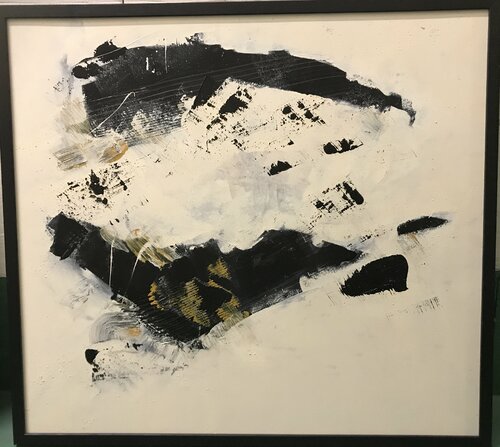 Abstract black ocher white landscape van Tiny De Bruin, Schilderij te koop op Singulart