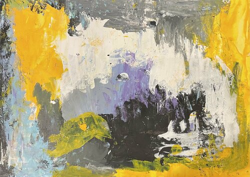 Abstract in yellow, Grey and blue di Tiny De Bruin, Opera su carta in vendita su Singulart