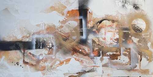Orange, brown, white and golden di Tiny De Bruin, Pittura in vendita su Singulart