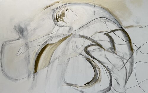 Charcoal with paint in green de Tiny De Bruin, Pintura a la venta en Singulart