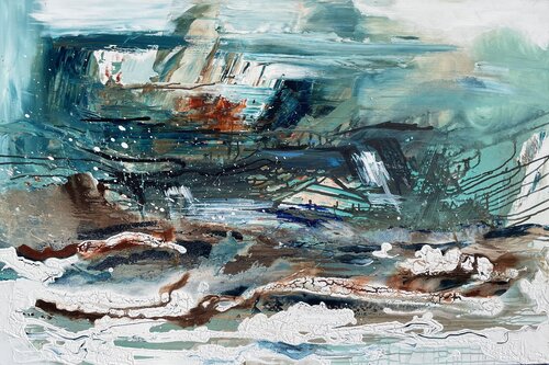 Emerald Serenity: A Turquoise Seascape van Tiny De Bruin, Schilderij te koop op Singulart