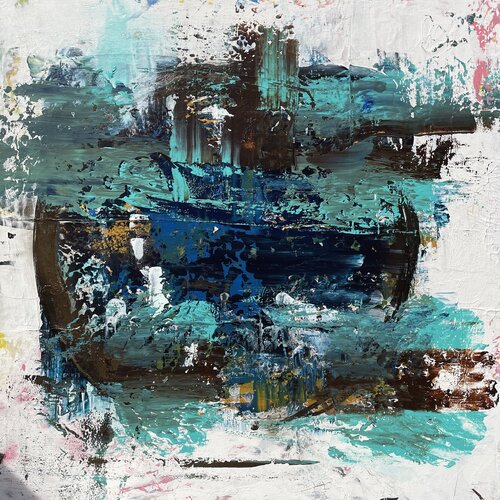 Golden Enso in blue and green 2 van Tiny De Bruin, Schilderij te koop op Singulart