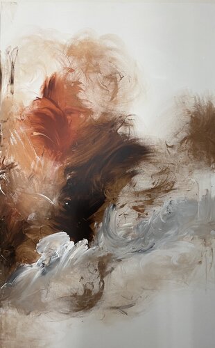 Exploring Minimalism and Vibrant Contrast in Brown, Grey, and White" von Tiny De Bruin, Malerei kaufen auf Singulart