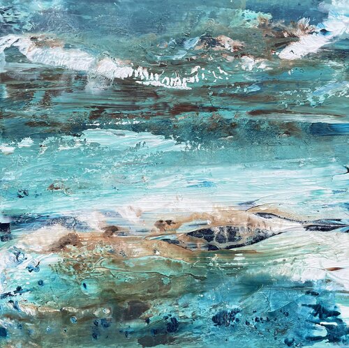 Azure Horizons: Where Sea and Above Collide 2 van Tiny De Bruin, Schilderij te koop op Singulart