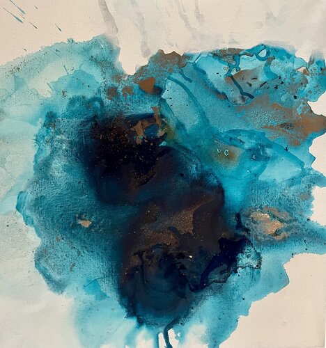 Water in Turqouise and gold van Tiny De Bruin, Schilderij te koop op Singulart