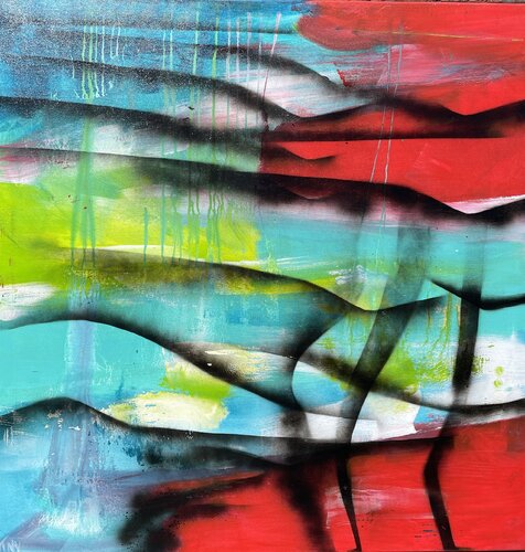 Red and turqouise a great combination di Tiny De Bruin, Pittura in vendita su Singulart