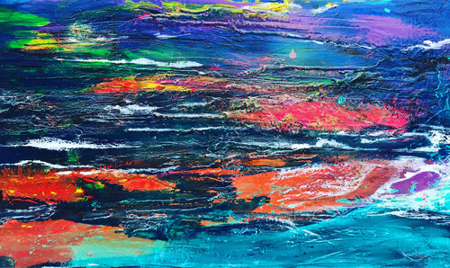 Seascape orange turquoise green von Tiny De Bruin, Malerei kaufen auf Singulart