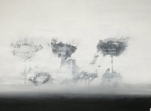 landscape minimalistic black and white van Tiny De Bruin, Schilderij te koop op Singulart