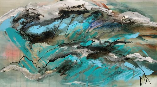 landscape turquoise green with resin von Tiny De Bruin, Malerei kaufen auf Singulart