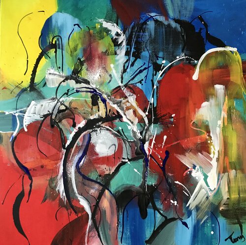 Different people a balancing act van Tiny De Bruin, Schilderij te koop op Singulart