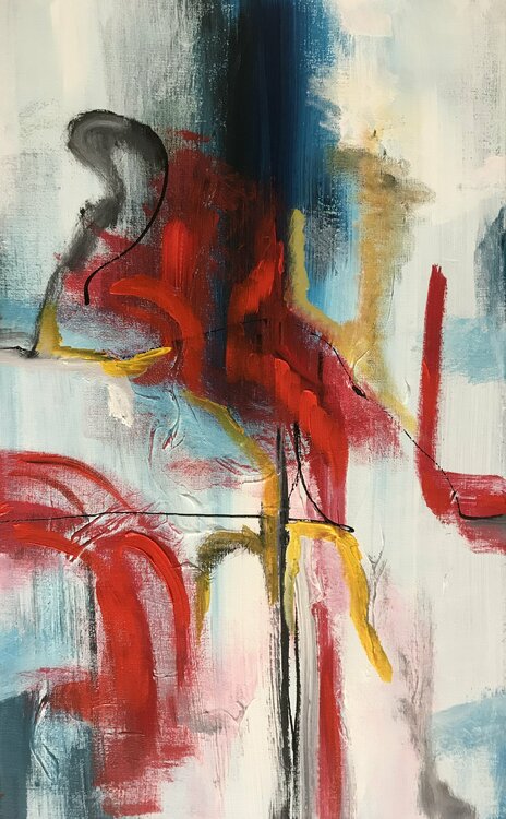 Abstract blue red yellow Tiny De Bruin