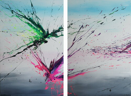 Young Lovers (Spirits Of Skies 192065) (165 x 120 cm) XXXL (66 x 48 inches) Diptych by Ansgar Dressler, Painting for Sale on Singulart