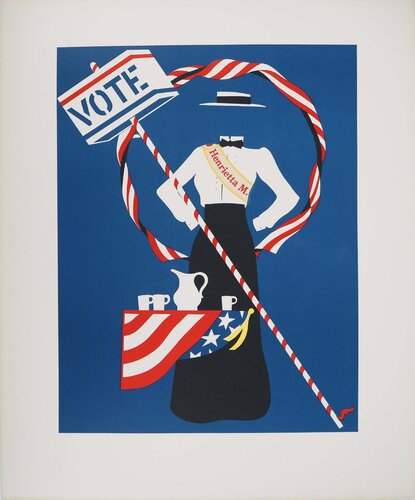 Votes for Women, La militante à la bannière étoilée, Lithographie originale (Copie) de Robert Indiana, Impresión a la venta en Singulart