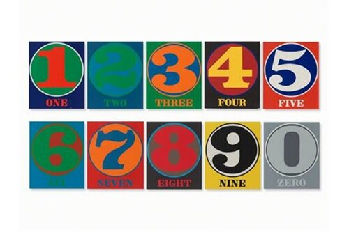 Numbers: Complete Portfolio of 10 Color Silkscreens (Sheehan 46-55) bound in cloth slip case (Hand Signed, inscribed and dated by Robert Indiana on the first front end page) by Robert Indiana, Print for Sale on Singulart