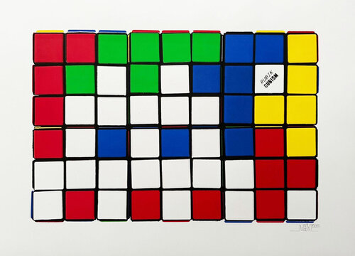 Six Cubes (Blue/Yellow) van Invader, Afdruk te koop op Singulart