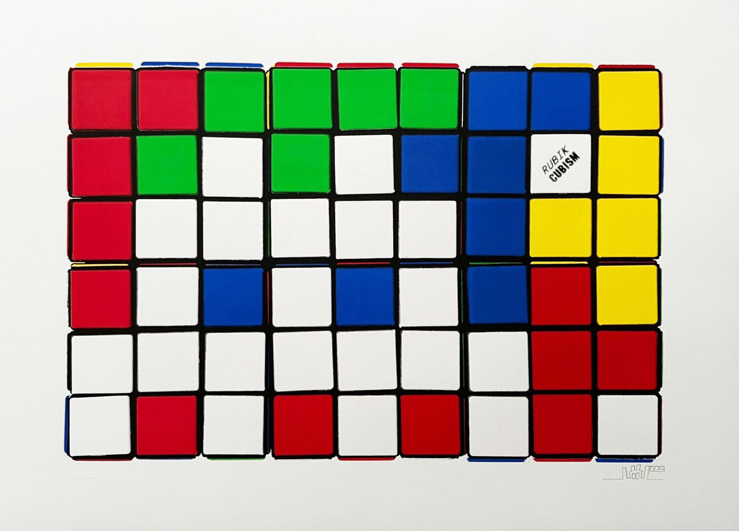 Six Cubes (Blue/Yellow) Invader Afdruk te koop