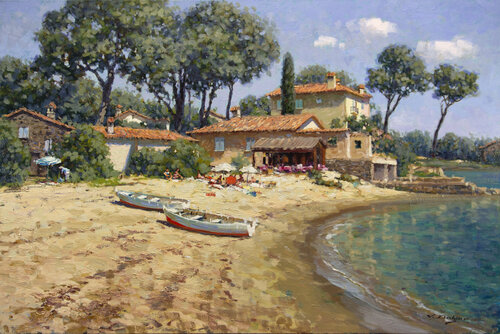 Beach in St. Tropez de Vadim Dolgov, Pintura a la venta en Singulart