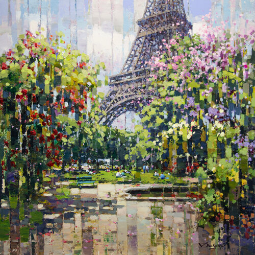 Sunday by the Eiffel tower di Vadim Dolgov, Pittura in vendita su Singulart