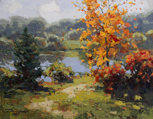 Walking by the pond von Vadim Dolgov, Malerei kaufen auf Singulart