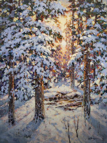 Winter sunset di Vadim Dolgov, Pittura in vendita su Singulart