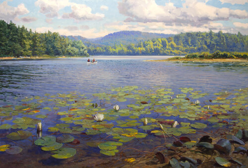 Canoeing Through Sunshine de Vadim Dolgov, Pintura a la venta en Singulart