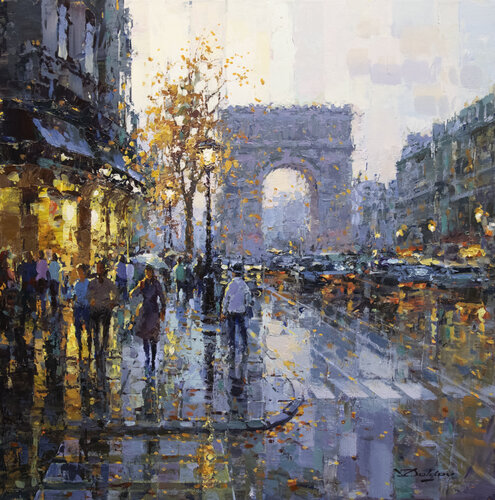 Walking in Paris de Vadim Dolgov, Pintura a la venta en Singulart