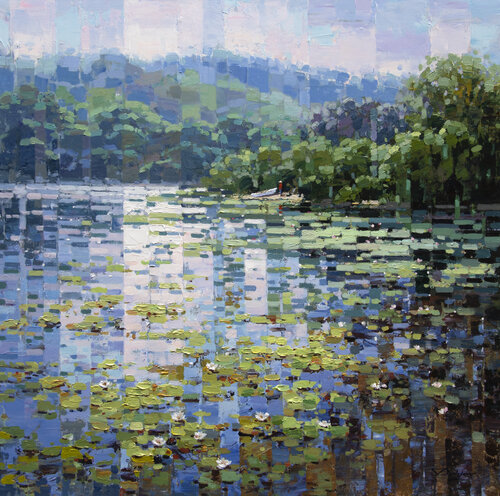 Canoeing by the Lake de Vadim Dolgov, Pintura a la venta en Singulart