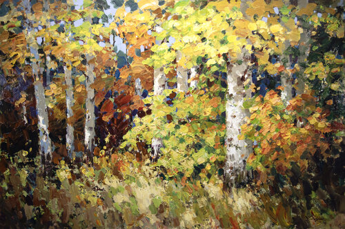 Sunlit Birches van Vadim Dolgov, Schilderij te koop op Singulart
