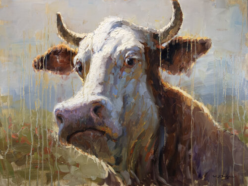 Wondering cow van Vadim Dolgov, Schilderij te koop op Singulart