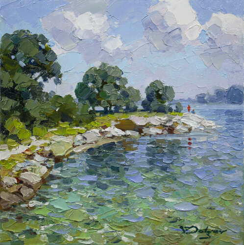 Summer at the lake di Vadim Dolgov, Pittura in vendita su Singulart