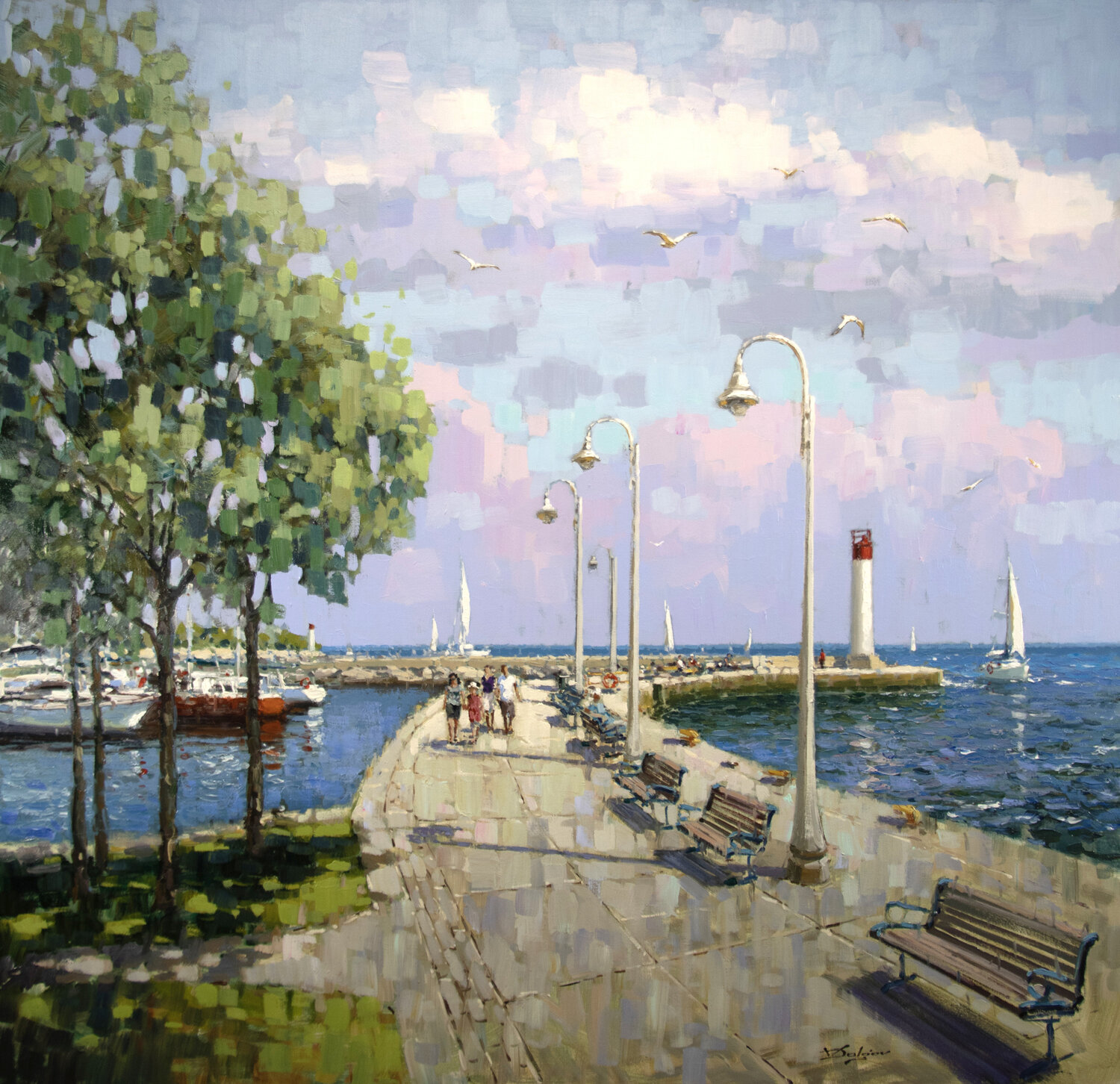 Afternoon at harbor Vadim Dolgov Original painting for sale
