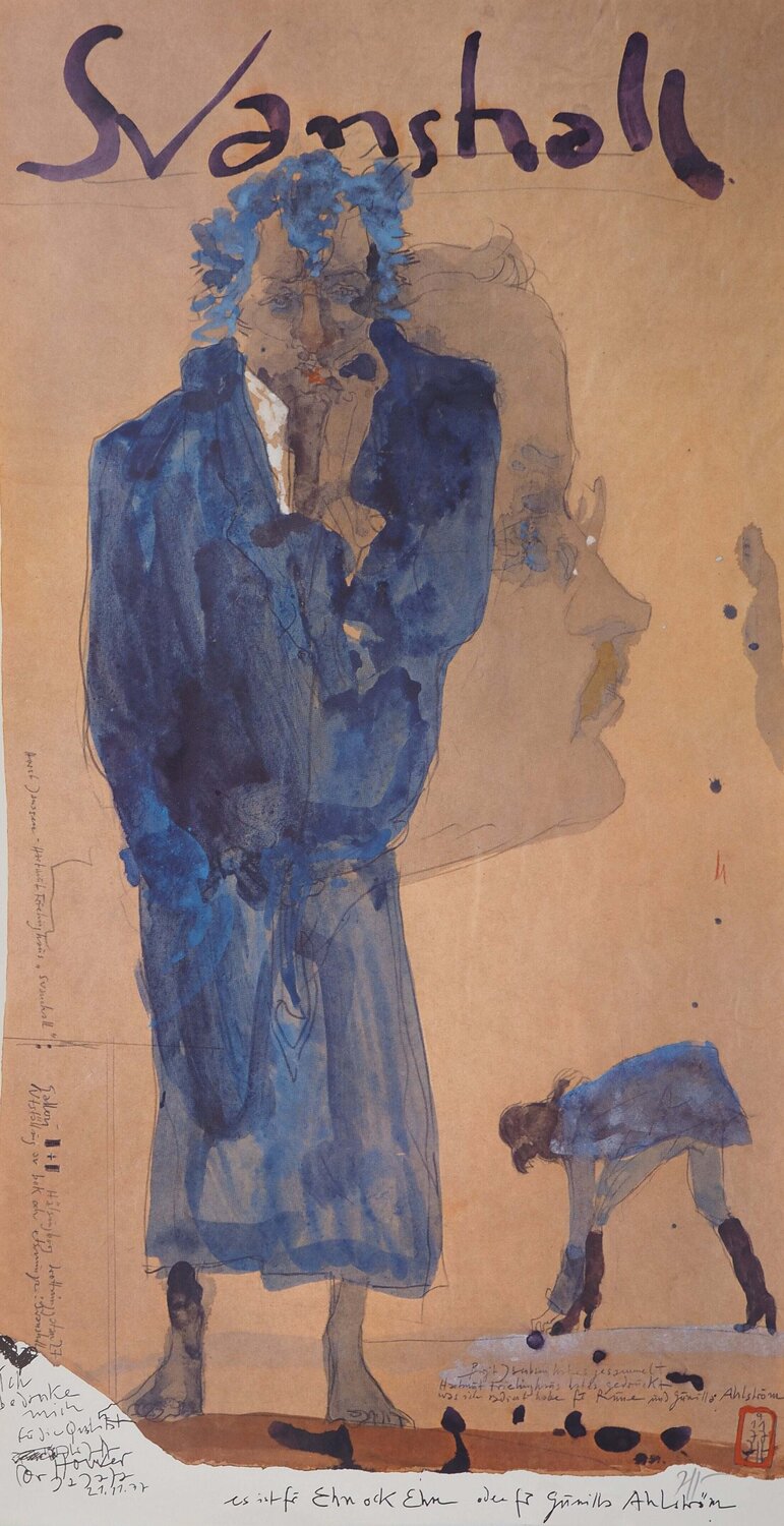 Personnages expressionnistes en bleu Horst Janssen Stampa in vendita